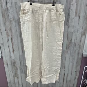 NWT JM Collection Beige 100% Linen Wide Leg Flowy Pants Vacation Beach